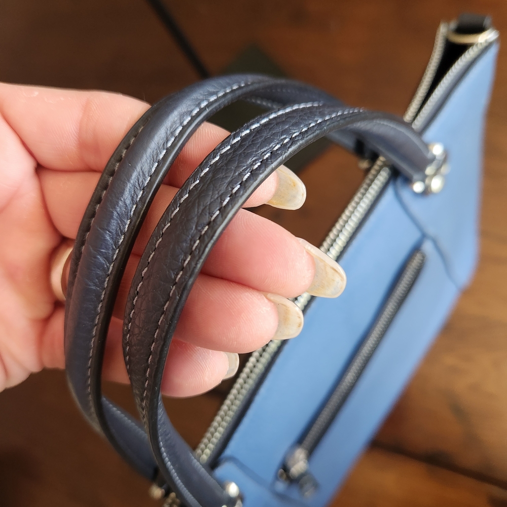 COACH Kacey Satchel Pebbled Leather Sky Blue - Picture 10 of 13